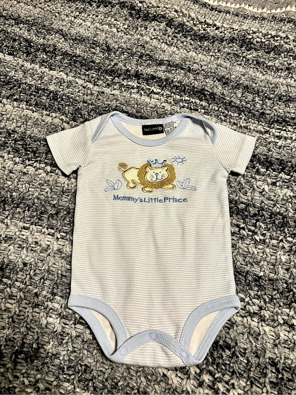 Tad Little's Striped Lion Bodysuit in Blue & White Baby